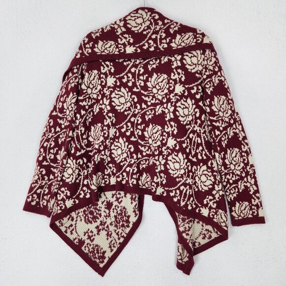 Moon Collection Sweater Womens Medium Burgundy Floral Open Front Shawl Cardigan - Picture 10 of 11